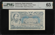 INDONESIA. Bank Indonesia. 5 Rupiah, 1952. P-42. PMG Gem Uncirculated 65 EPQ.

Estimate: $75.00- $125.00