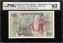 INDONESIA. Bank Indonesia. 1000 Rupiah, 1952. P-48*. Replacement. PMG Choice Uncirculated 63.

Estimate: $250.00- $500.00