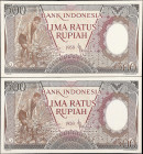 INDONESIA. Lot of (2). Bank Indonesia. 500 Rupiah, 1958. P-60. Uncirculated.
Minor toning.

Estimate: $80.00- $120.00