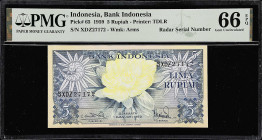 INDONESIA. Bank Indonesia. 5 Rupiah, 1959. P-65. Radar Serial Number. PMG Gem Uncirculated 66 EPQ.

Estimate: $50.00- $75.00