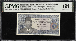 INDONESIA. Republik Indonesia. 2 1/2 Rupiah, 1964. P-81a*. RG8. Replacement. PMG Superb Gem Uncirculated 68 EPQ.

Estimate: $150.00- $200.00