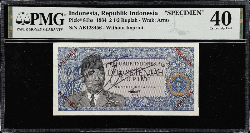 INDONESIA. Republik Indonesia. 2 1/2 Rupiah, 1964. P-81bs. Specimen. PMG Extreme...