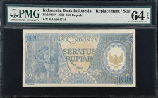 INDONESIA. Lot of (2). Bank Indonesia. 100 Rupiah, 1964. P-98*. Consecutive. Replacements. PMG Choice Uncirculated 64 & 64 EPQ.
Consecutive replaceme...