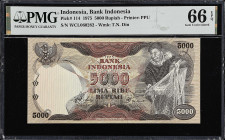 INDONESIA. Bank Indonesia. 5000 Rupiah, 1975. P-114. PMG Gem Uncirculated 66 EPQ.

Estimate: $150.00- $250.00