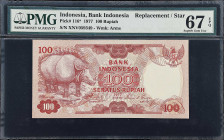 INDONESIA. Lot of (3). Bank Indonesia. 100 Rupiah, 1977. P-116*. Consecutive. Replacements. PMG Superb Gem Uncirculated 67 EPQ.
Consecutive replaceme...