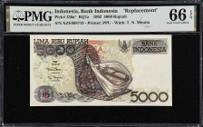 INDONESIA. Lot of (3). Bank Indonesia. 5000 & 10,000 Rupiah, 1992 & 1998. P-130a*, 137a*, & 137h*. Replacements. PMG Gem Uncirculated 66 EPQ.

Estim...