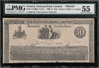 IRELAND. National Bank Limited. 50 Pounds, 1900-15. P-A59Bp. Proof. PMG About Uncirculated 55.
PMG comments "Signature Panel Removed, Previously Moun...