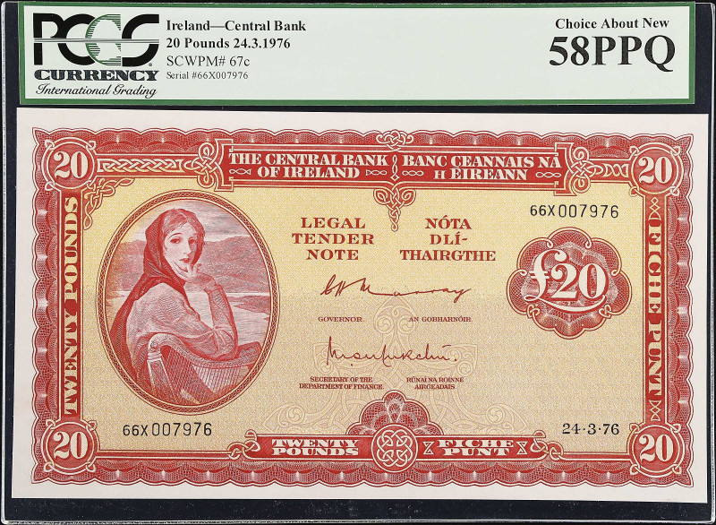 IRELAND. Central Bank. 20 Pounds, 1976. P-67c. PCGS Currency Choice About New 58...