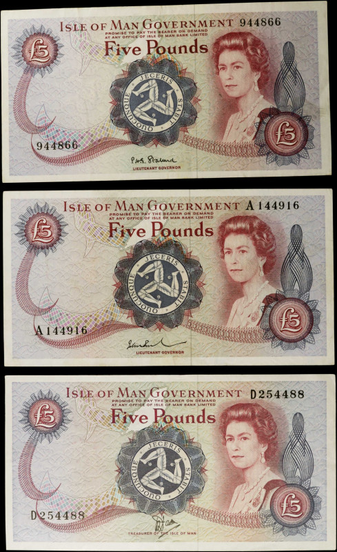 ISLE OF MAN. Lot of (3). Isle of Man Government. 5 Pounds, ND. P-30a, 30b & 35a....