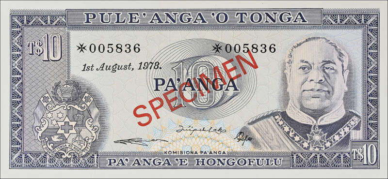 TONGA. Currency Commission. 10 Pa'anga, 1978. P-22s. Specimen. Uncirculated.

...