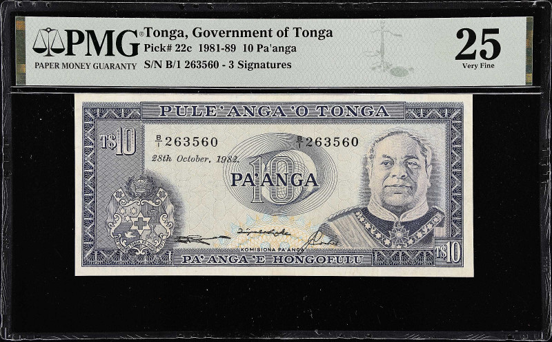 TONGA. Lot of (3). Government of Tonga & National Reserve Bank. 5, 10, & 50 Pa'a...