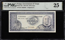 TONGA. Lot of (3). Government of Tonga & National Reserve Bank. 5, 10, & 50 Pa'anga, 1982 & ND (1992-95). P-22c, 27, & 36. PMG Very Fine 25 to Choice ...