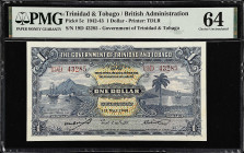 TRINIDAD & TOBAGO. Government of Trinidad & Tobago. 1 Dollar, 1942. P-5c. PMG Choice Uncirculated 64.
From the Prosperity Collection.

Estimate: $1...