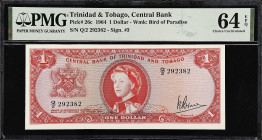 TRINIDAD & TOBAGO. Central Bank of Trinidad and Tobago. 1 Dollar, 1964. P-26c. PMG Choice Uncirculated 64 EPQ.
From the Prosperity Collection.

Est...