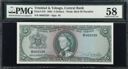 TRINIDAD & TOBAGO. Central Bank of Trinidad & Tobago. 5 Dollars, 1964. P-27b. PMG Choice About Uncirculated 58.
From the Dr. Edward and Joanne Dauer ...