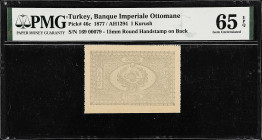 TURKEY. Banque Imperiale Ottomane. 1 Kurush, 1877. P-46c. PMG Gem Uncirculated 65 EPQ.

Estimate: $150.00- $200.00