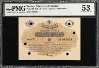 TURKEY. Ministry of Finance. 20 Piastres, ND (1916-17). P-97. PMG About Uncirculated 53.
Punch hole cancelled.

Estimate: $150.00- $300.00