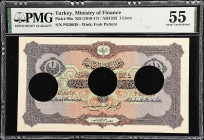 TURKEY. Ministry of Finance. 1 Livre, ND (1916-17). P-99a. PMG About Uncirculated 55.
Hole cancelled.

Estimate: $100.00- $150.00