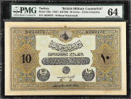 TURKEY. 10 Livres, 1918. P-110x. British Military Counterfeit. PMG Choice Uncirculated 64.
PMG comments "Minor Stains".

Estimate: $100.00- $150.00