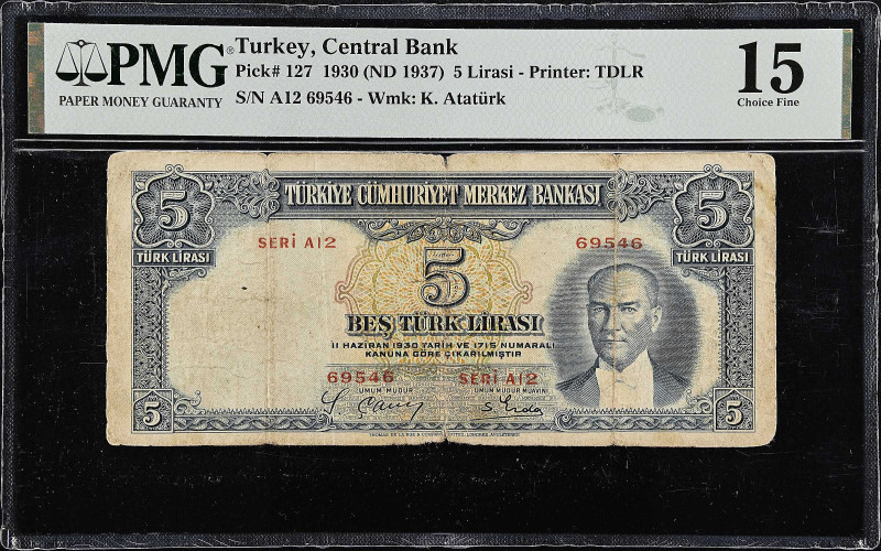 TURKEY. Turkiye Cumhuriyet Merkez Bankasi. 5 Lira, 1930 (ND 1937). P-127. PMG Ch...