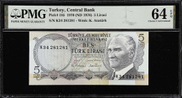 TURKEY. Lot of (3). Turkiye Cumhuriyet Merkez Bankasi. 5 Lira & 10 Lirasi, 1970 (ND 1976-79). P-185 & 192. PMG Choice Uncirculated 64 to Gem Uncircula...