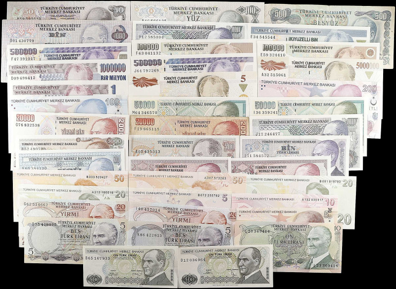 TURKEY. Lot of (41). Turkiye Cumhuriyet Merkez Bankasi. 1 to 5,000,000 Lirasi, M...