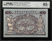 UKRAINE. Lot of (3). Ukrains'ka Narodnya Respublika. 100 Hryven, 1918. P-22a. Consecutive. PMG Gem Uncirculated 65 EPQ.

Estimate: $200.00- $300.00
