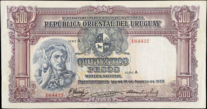 URUGUAY. Departamento de Emision del Banco de la Republica Oriental del U. 500 P...