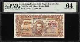URUGUAY. Banco de la Republica Oriental del Uruguay. 1 Peso, 1939. P-35a. PMG Choice Uncirculated 64.
From the Prosperity Collection.

Estimate: $2...