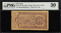 VIETNAM. Lot of (3). Viet Nam Dan Chu Cong Hoa. 5 & 50 Dong, ND (1947). P-10f & 11c. PMG Very Fine 20 & 30.
Vietnam, group of 3 notes: 5 Dong (2), an...