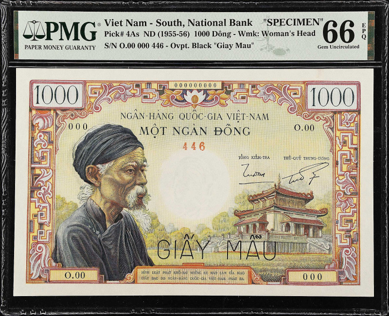 VIETNAM, SOUTH. National Bank. 1000 Dong, ND (1955-56). P-4As. Specimen. PMG Gem...