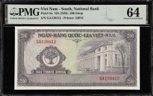 VIETNAM, SOUTH. Ngan Hang Quoc Gia Viet Nam. 200 Dong, ND (1958). P-9a. PMG Choice Uncirculated 64.

Estimate: $100.00- $150.00