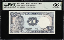 VIETNAM, SOUTH. Ngan Hang Quoc Gia Viet Nam. 500 Dong, ND (1966). P-23a. PMG Gem Uncirculated 66 EPQ.
From the Prosperity Collection.

Estimate: $2...