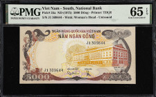 VIETNAM, SOUTH. Ngan Hang Quoc Gia Viet Nam. 5000 Dong, ND (1975). P-35a. PMG Gem Uncirculated 65 EPQ.
From the Prosperity Collection.

Estimate: $...