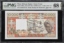 WEST AFRICAN STATES. Banque Centrale des États de l'Afrique de l'Ouest. 10,000 Francs, ND (1977-92). P-109Aj. Radar Serial Number. PMG Superb Gem Unci...