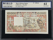 WEST AFRICAN STATES. Banque Centrale des Etats de l'Afrique de l'Ouest. 10,000 Francs, ND (1992). P-109Ak. WBG Uncirculated 61.

Estimate: $150.00- ...