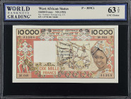 WEST AFRICAN STATES. Banque Centrale des Etats de l'Afrique de l'Ouest. 10,000 Francs, ND (1992). P-309Ci. WBG Choice Uncirculated 63 TOP.

Estimate...