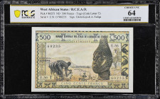 WEST AFRICAN STATES. Banque Centrale Des Etats De L'Afrique De L'Ouest. 500 Francs, ND. P-802TI. PCGS Banknote Choice Uncirculated 64.

Estimate: $1...