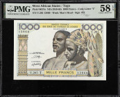 WEST AFRICAN STATES. Banque Centrale des Etats de l'Afrique de l'Ouest. 1000 Francs, ND. P-803To. PMG Choice About Uncirculated 58 EPQ.

Estimate: $...