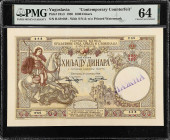 YUGOSLAVIA. Narodna Banka Kraljevine Srba, Hrvata i Slovenaca. 1000 Dinara, 1920. P-23x3. Contemporary Counterfeit. PMG Choice Uncirculated 64.
PMG c...