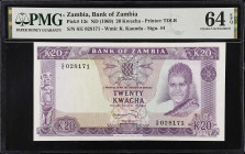 ZAMBIA. Bank of Zambia. 20 Kwacha, ND (1969). P-13c. PMG Choice Uncirculated 64 EPQ.

Estimate: $75.00- $150.00