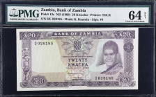 ZAMBIA. Bank of Zambia. 20 Kwacha, ND (1969). P-13c. PMG Choice Uncirculated 64 Net. Stains.
PMG comments "Stains".
From the Scott Lindquist Collect...