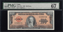 MIXED LOTS. Colombia & Cuba. Lot of (2). Mixed Banks. 50 Pesos Oro & 100 Pesos, 1958-59. P-93a & 393e. PMG Choice Uncirculated 64 & Superb Gem Uncircu...