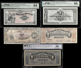 MIXED LOTS. Ecuador & Mexico. Lot of (5). Mixed Banks. Mixed Denomination, 1914-20. P-Various. Very Fine to PMG & PCGS Banknote Choice Uncirculated 64...