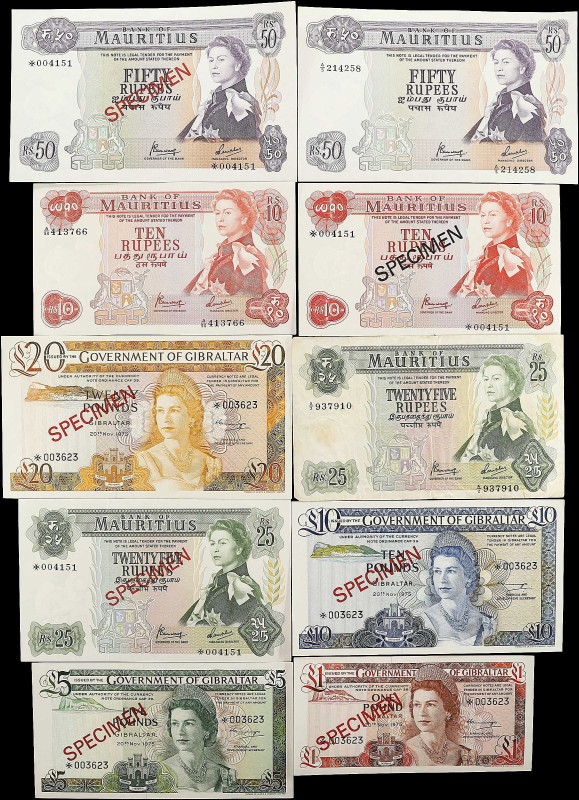 MIXED LOTS. Gibraltar & Mauritius. Lot of (25). Bank of Mauritius & Government o...