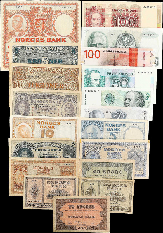 MIXED LOTS. Norway & Denmark. Lot of (19). Danmarks Nationalbank & Norges Bank. ...