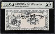 MIXED LOTS. Lot of (3). Mixed Banks. 20 Sucres, 1 & 20 Pesos, 1915 & 1920. P-S253r2, S537b, & S953a. PMG About Uncirculated 55 EPQ to Gem Uncirculated...