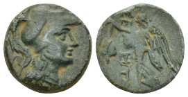 PAMPHYLIA. Side. Ae (16mm, 3.46 g) (3rd/2nd centuries BC). Obv: Helmeted head of Athena right. Rev: ΣIΔHTΩN. Nike advancing left, holding palm frond a...