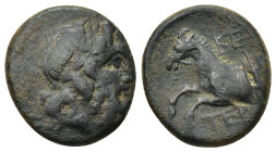 PISIDIA. Termessos. (1st century BC). Ae. (17mm, 4.61 g) Obv: Laureate head of Zeus right. Rev: TEP Forepart of horse, left; thunderbolt to right.