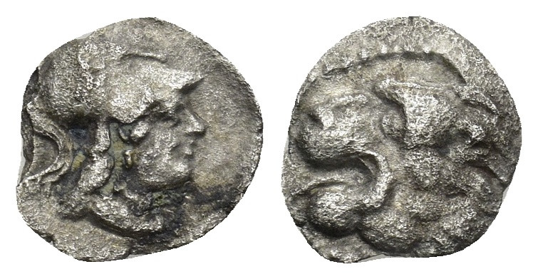 Pamphylia. Side circa 250-150 BC. Obol AR (9mm, 0.44 g) Head of Athena to right;...